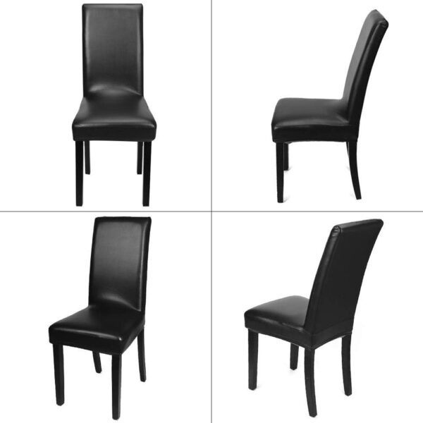 Dining Chair Covers, Solid Pu Leather Waterproof and Oilproof Stretch Dining Chair Protector Cover Slipcover (Black, 4 Pack) 4