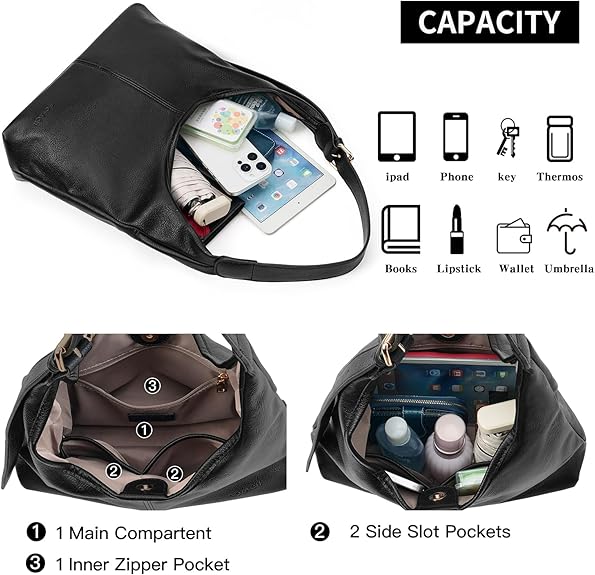 Hobo Tote Bags for Women Soft Vegan Leather Shoulder Handbag Slouchy Everyday Travel Purses 4