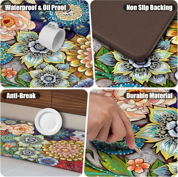 Boho Floral Kitchen Rugs Mats for Floor 2 Piece Memory Foam Padded Kitchen Mats Anti Fatigue Non Slip Cushioned Comfort Standing Mat, 17.3x28+17.3x47 InchFloral Kitchen Rugs Mats for Floor 2 Piece Memory Foam Padded Kitchen Mats Anti Fatigue Non Slip Cushioned Comfort Standing Mat, 17.3x28+17.3x47 Inch 4