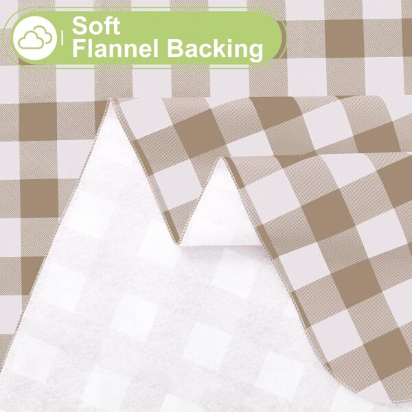 Rectangle Table Cloth, Waterproof Vinyl Tablecloths with Flannel Backing, Wipeable Buffalo Plaid Table Cover for Picnic, Indoor and Outdoor (Khaki & White, 60"x84") 4