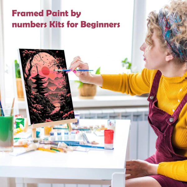 Cherry Blossom Paint by Numbers Kit for Adults Beginners with Frame, Mountain Landscape Adult Paint by Number Kits on Canvas with Easel, Easy DIY Oil Painting Kits for Home Decor, 8x12in 4