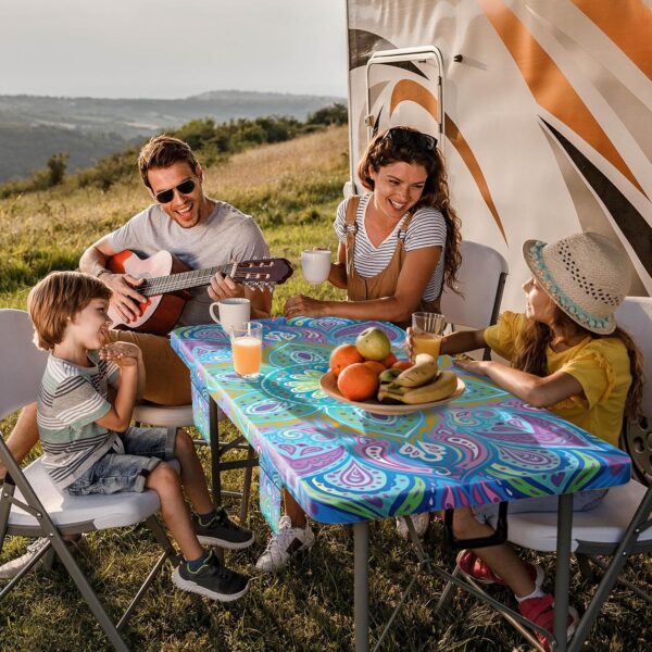 Picnic Table Cover with Bench Covers Fitted Waterproof Camping Tablecloth with Elastic for 6 Foot Rectangle Tables Outdoor Travel Rv Essentials Summer Vacation Accessories Gifts for Men Women 4