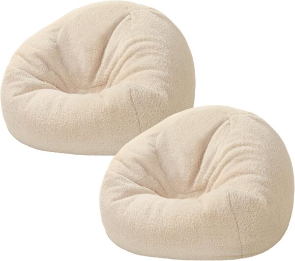 2 Pcs Stuffed Animal Storage Bean Bag Chair Cover for Adults (No Filler) Zipper Soft Bean Bag Cover for Organizing Plush Toys, Textile or Foam(White,Small) 4