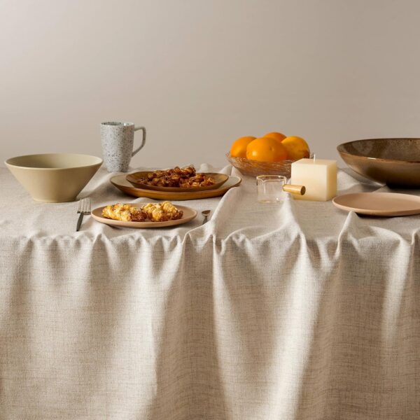 Linen Tablecloth for Rectangle Table, Natural 52x70 Inch (Fit 3ft-4ft, Narrow Fit for 5ft Rectangle Table) Farmhouse Neutral Tablecloth, Water Resistant Dining Tablecloths 1
