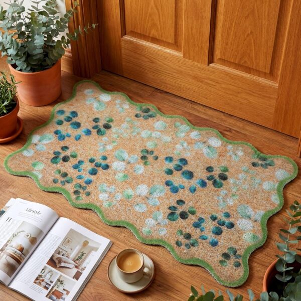 Eucalyptus Leaves Doormat Green Scalloped Edge Welcome Imitation Coir Doormat Spring Leaves Front Non-Slip Mat Decorative Rugs for Indoor Outdoor Home Floor Entrance Porch 4