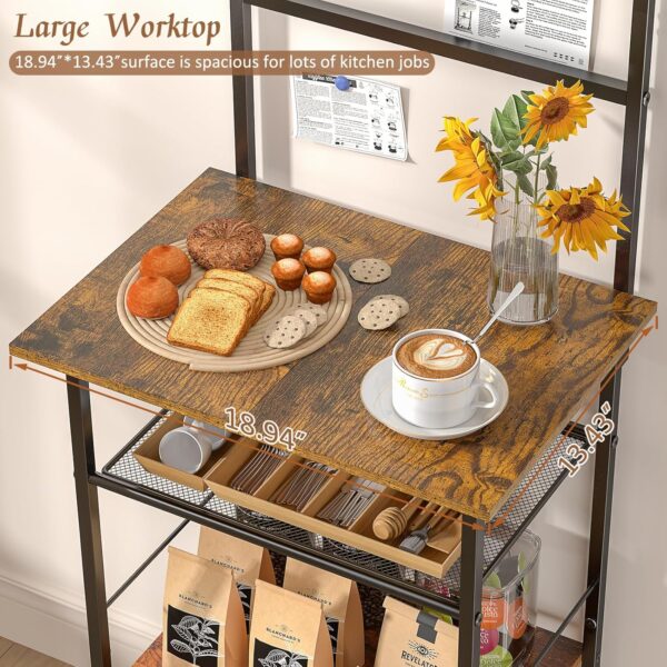 5 Tier Coffee Bar Station, Kitchen Stand with 4 S-Shaped Hooks, Farmhouse Corner Coffee Bar Cabinet for Small Spaces, Bakers Rack for Kitchen, Entryway, Living Room, 13.43"D x 18.93"W x 53.31"H 4