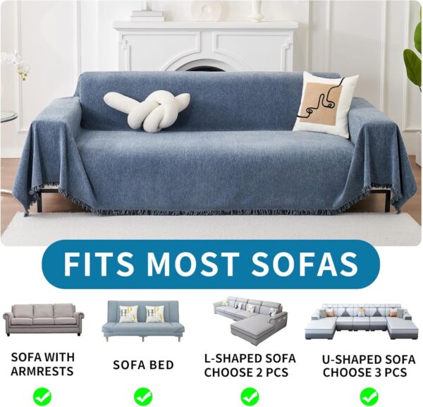 Non Slip Couch Cover Sofa Covers for 3 Cushion Couch Washable sectional Couch Covers for Dogs pet Furniture Protector Couch Cover Blanket for Living Room (Blue, 91"x134") 4