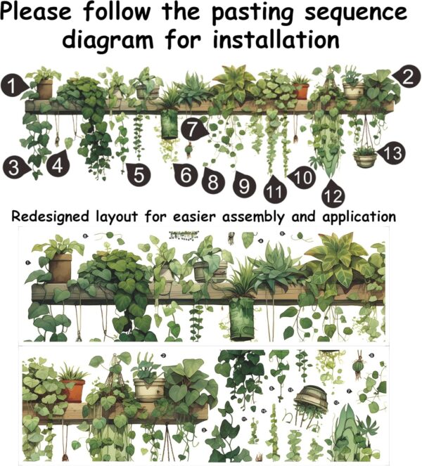 Green Plant Wall Stickers Vinyl Wall Decals Removable Wall Clings Peel and Stick Wall Mural for Bedroom Living Room Office (Large) 4