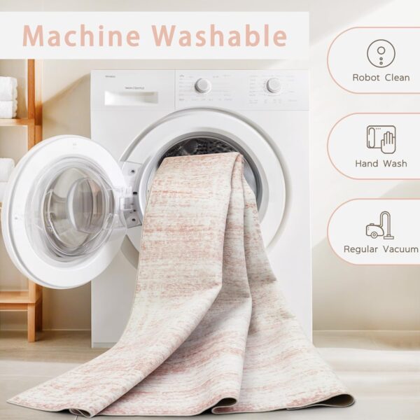Washable Rugs 5x7 Area Rugs for Living Room,Bedroom,Dining Room- Ultra Soft Faux Wool Nursery Rug for Baby Girl,Neutral Light Pink Low Pile Vintage Carpets for Dorm Kids Playroom,Non Slip 4