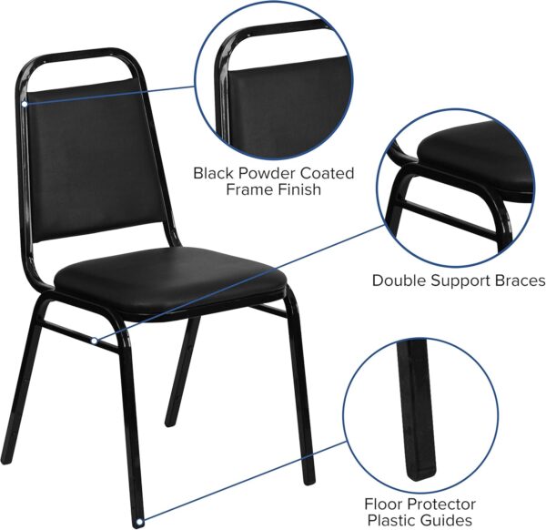 Trapezoidal Back Vinyl Stackable Banquet Chair, Multipurpose Stacking Chair with Padded Seat and Back, Black 5