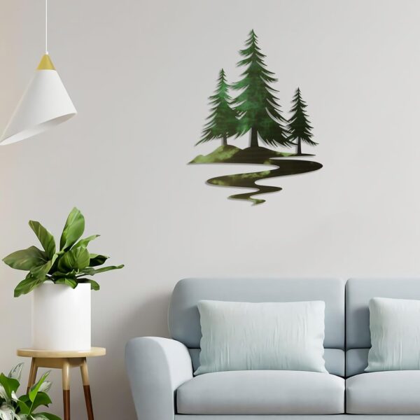 Metal Pine Tree Wall Art Rustic Cedar Tree Wall Decor for Living Room Office Farmhouse, Forest Nature Lovers Gift, Forest Green 2
