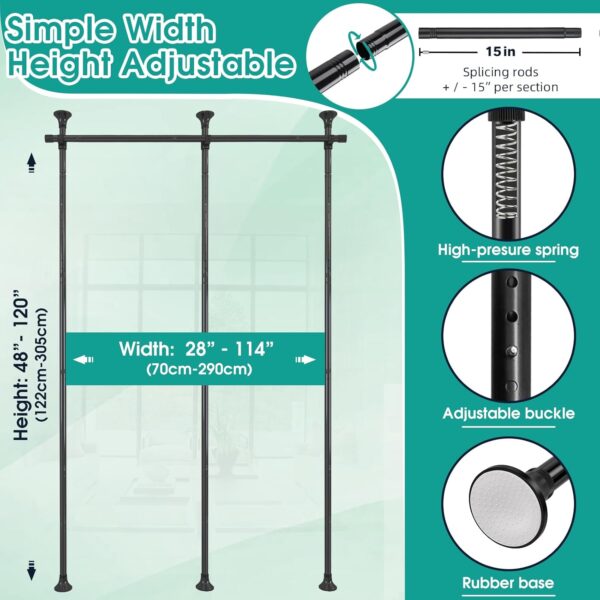 Room Divider, No Drilling Floor to Ceiling Room Divider Curtain Rods Freestanding Tension Rod Wall Divider Heavy Duty Black Room Dividers for Privacy,Partition Separators, 28-114inch(W) 4-10ft (H) 4