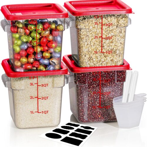 4QT NSF Food Storage Containers: 8 PCS [Food Grade][Hot&Cold Resistant] Commercial Clear Food Storage Containers with Lids for Restaurant Kitchen Proof Dough, Measuring Spoons Included(BPA FREE)