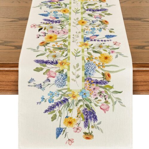 1 Bloom Flowers Florals Lavender Summer Table Runner, Seasonal Spring Holiday Kitchen Dining Table Decoration for Home Party Indoor 13x72 Inch