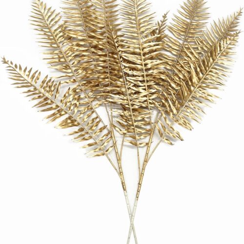 1 Artificial Golden Plants 30" 2 Pack, Fake Areca Palm Tropical Leaf Plastic Boston Plant for Home Kitchen Party Flowers Arrangement Wedding Decorations Gold Leaves Christmas DIY Decor
