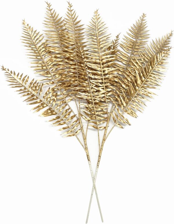 Artificial Golden Plants 30" 2 Pack, Fake Areca Palm Tropical Leaf Plastic Boston Plant for Home Kitchen Party Flowers Arrangement Wedding Decorations Gold Leaves Christmas DIY Decor 1
