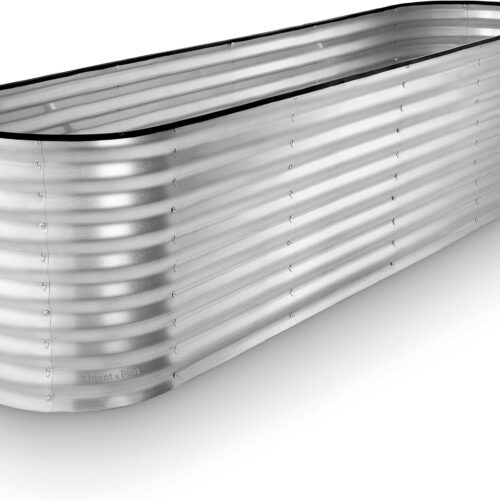 1 Plant & Plot Galvanized Raised Garden Beds Outdoor // 8×2×2 ft Planter Raised Beds for Gardening, Vegetables, Flowers // Large Metal Garden Box (Silver) // Patented Tool-Free Design