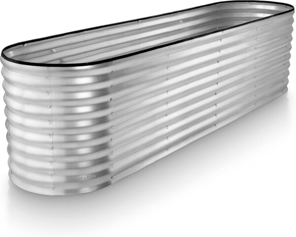 Plant & Plot Galvanized Raised Garden Beds Outdoor // 8×2×2 ft Planter Raised Beds for Gardening, Vegetables, Flowers // Large Metal Garden Box (Silver) // Patented Tool-Free Design 1