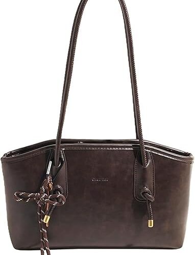 1 Vintage Shoulder Bags for Women Brown Purse Fall Hobo Handbag Faux Leather Shoulder Purse with Cute Pendant
