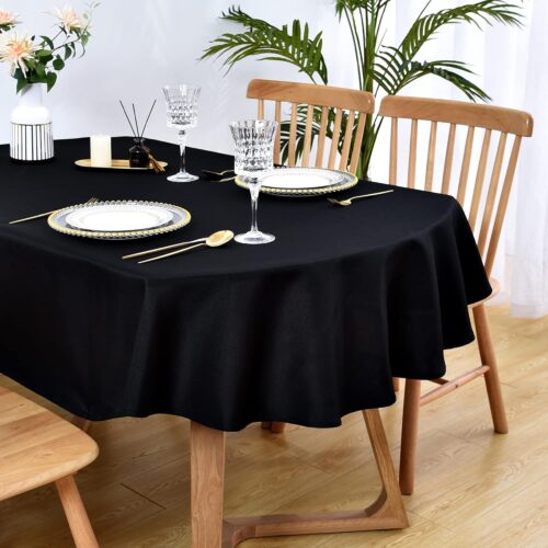 1 Oval Tablecloth 60 x 84 Inch Washable Fabric Table Cloth Solid Black Table Cover for Dining Wedding Party Banquet Tabletop Decoration
