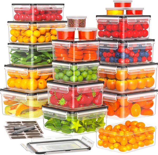 40 PCS Food Storage Containers with Lids Airtight (20 Containers & 20 Lids) - Plastic Food Containers for Kitchen Storage Reusable BPA-Free Leakproof Meal Prep Container with Labels & Pen 1