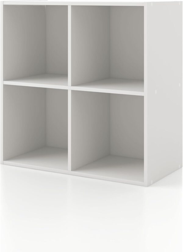 Apexa 4-Cube Storage Organizer Shelves, Stackable Wood Bookcase Fits Cubby Bins for Organization, Dorm Teen Room Decor & Home Office, White 1