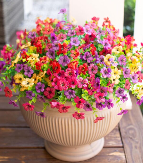 Artificial Flowers for Outdoor Indoor Garden Home Decoration, Faux Flower Daisy with Eucalyptus Leaves Fake Plants Greenery Boxwood Porch Patio, 12 Bundles (Mix Pink Red Purple Yellow) 1