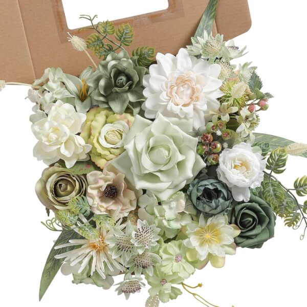 Forest Green Artificial Flowers Combo Box Set Silk Flowers Fake Rose for DIY Floral Arrangements Wedding Bouquets Centerpieces Baby Shower Party Home Decorations 1