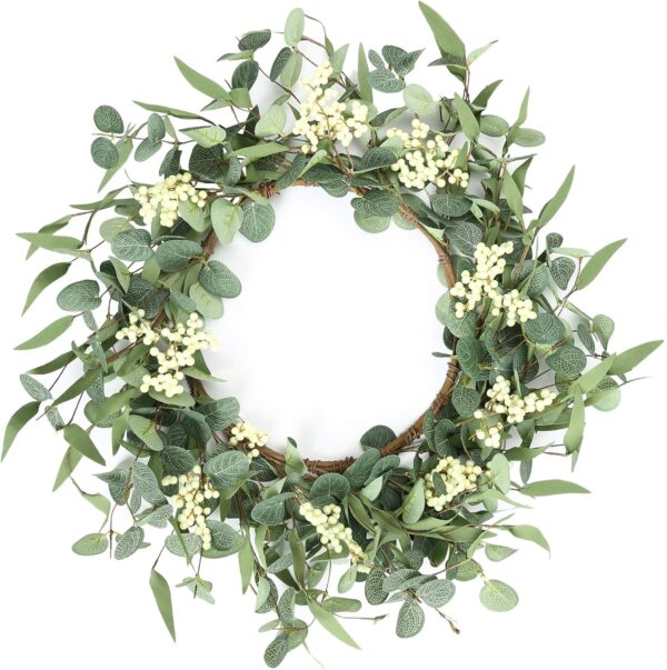 20'' Eucalyptus Wreath for Front Door, Porch, Window - Green Decor for Home, Farmhouse - Spring, Summer, Fall, All Seasons 1
