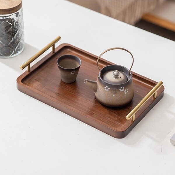 Bamboo Serving Tray with Gold Handles, Food Tray for Breakfast,Coffee Table,Dinner & Bar, Decorative Tray for Kitchen, Bedroom (Small) 1
