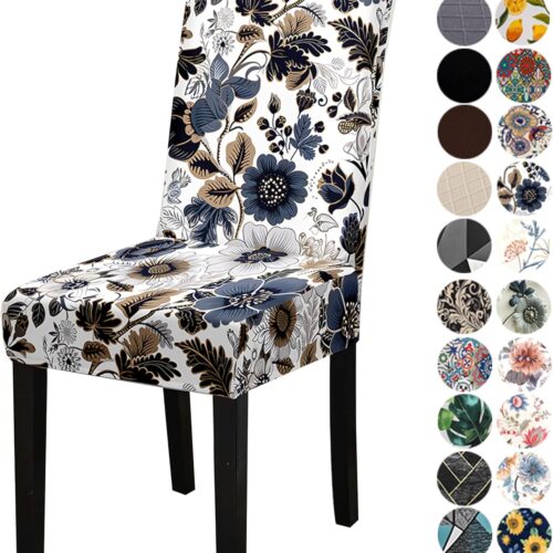 1 Chair Covers for Dining Chair Set of 4, Stretchy Soft Parson Chair Covers Removable Washable Kitchen Dining Room Chair Slipcovers with Elastic for Universal Fit (Dark Flowers II)