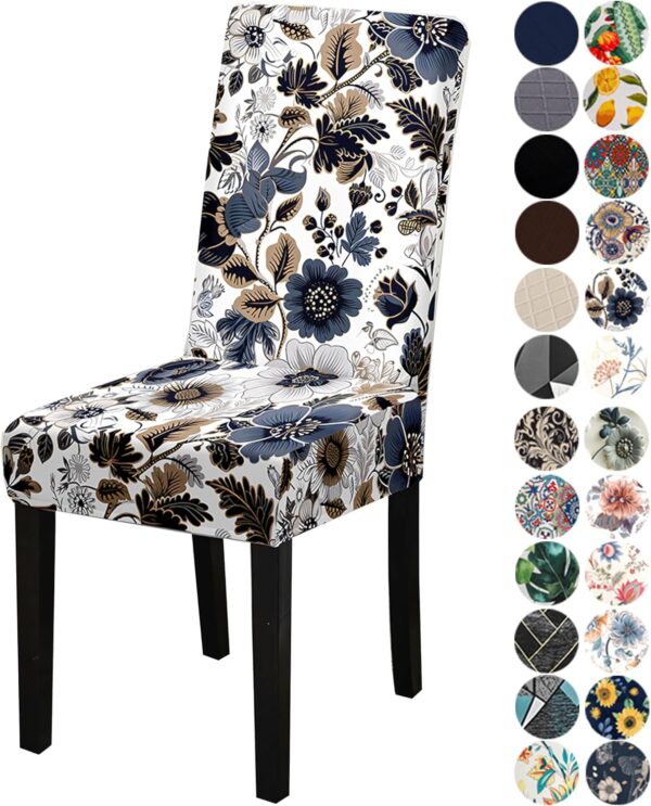 Chair Covers for Dining Chair Set of 4, Stretchy Soft Parson Chair Covers Removable Washable Kitchen Dining Room Chair Slipcovers with Elastic for Universal Fit (Dark Flowers II) 1