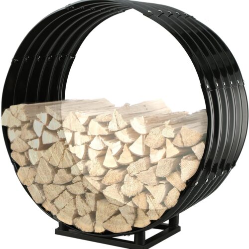 Round Heavy Duty Firewood Rack – Galvanized Wave-Shaped Steel with 4 Sturdy Legs – 0.8mm Thick Black Coated – Indoor or Outdoor Wood Holder for Fireplace,Patio & Deck Fire Pit (2.7FT Diameter+Base)