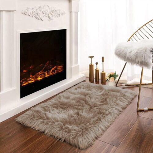 1 2x3 Brown Beige Small Faux Fur Rug Fluffy Furry Rugs Throw Rug Washable Shag Plush Soft Rugs for Living Room Bedroom and Dorm