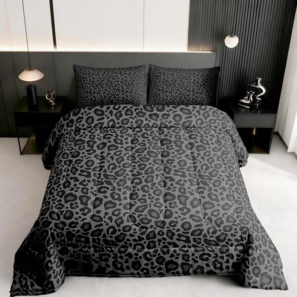 Leopard Print Comforter Set Queen Size Cheetah Print Super Soft Bedding Set for Women Bedroom Decor,African Wildlife Animal Skin Comforter-3 Pieces,Retro Noble Duvet Insert,Black Grey 1