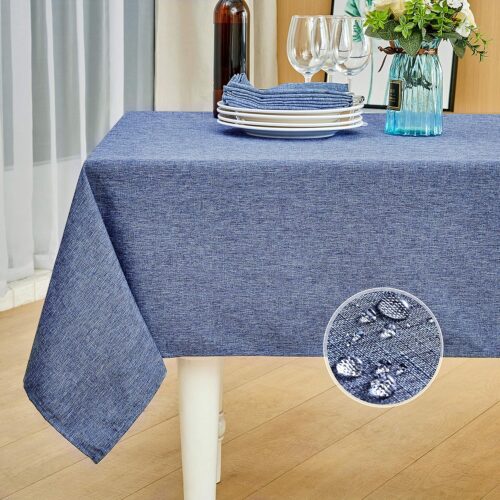 1 Rectangle Table Cloth Linen Farmhouse Tablecloth Waterproof Anti-Shrink Soft and Wrinkle Resistant Decorative Fabric Table Cover for Kitchen (Denim Blue, 52" x 70" (4-6 Seats))