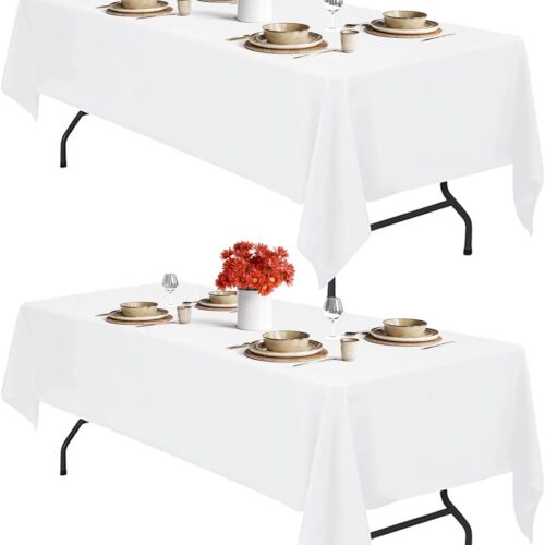1 2PCS White Table Cloth for Rectangle Table - 60 x 102 Inch Tablecloths Rectangular Cloths Waterproof Washable Wrinkle Resistant for 6 FT Tables Wedding Cocktail Party
