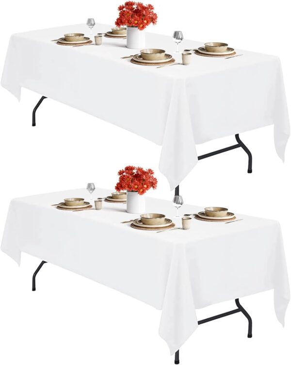 2PCS White Table Cloth for Rectangle Table - 60 x 102 Inch Tablecloths Rectangular Cloths Waterproof Washable Wrinkle Resistant for 6 FT Tables Wedding Cocktail Party 1