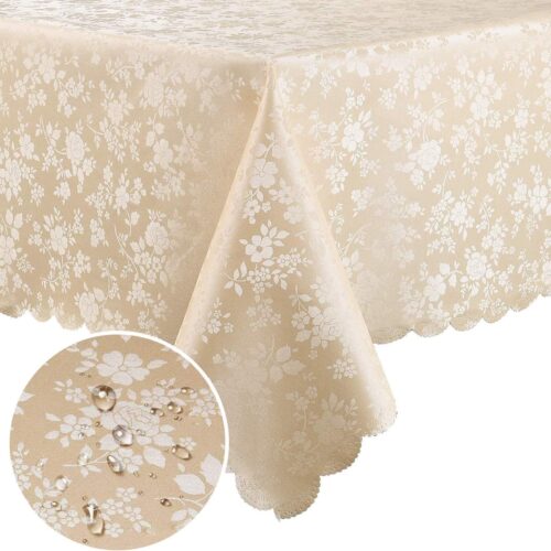 1 Rectangle Table Cloth, Waterproof Heavy Duty Vinyl Tablecloths, Wipeable Washable Table Cover for Kitchen and Dining Room (Beige, 60" X 84")