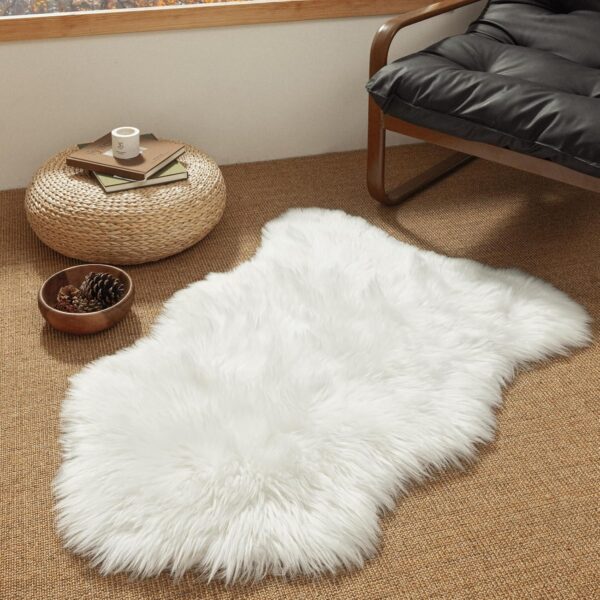 Faux Fur Rug, Fluffy White Small Sheepskin Rug, Ultra Soft 2x3 Ft Mat, Machine Washable Shag Mats, Nursery Throw for Bed, Living, Kids Room 1