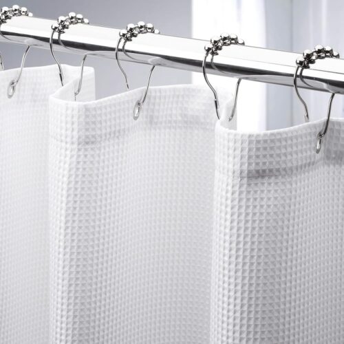 1 White Shower Curtain Fabric, Waffle Shower Curtains for Bathroom, Cloth Shower Curtain Heavy Duty, Thick Bathroom Shower Curtains Hotel Quality, Premium Polyester, 72x72 Inches