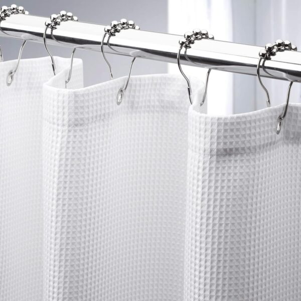 White Shower Curtain Fabric, Waffle Shower Curtains for Bathroom, Cloth Shower Curtain Heavy Duty, Thick Bathroom Shower Curtains Hotel Quality, Premium Polyester, 72x72 Inches 1