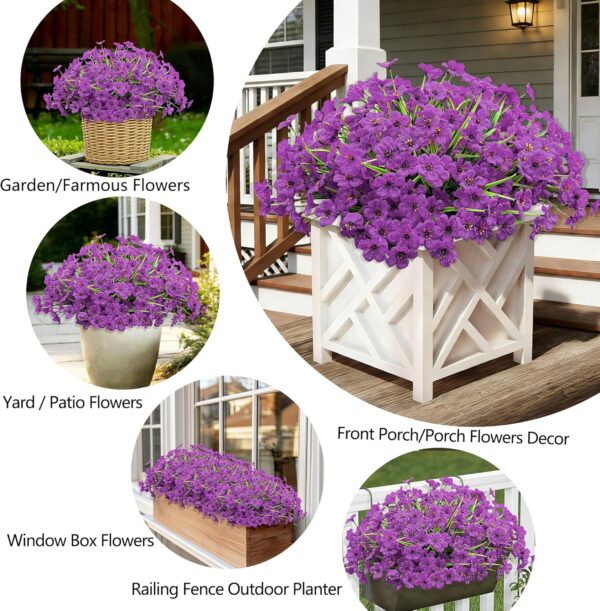 20 Bundles Artificial Flowers for Outdoors, UV Resistant Fake Realistic Flowers with Plastic Plants Spring Decor, Faux Silk Flowers for Outside Window Box Front Porch Planter Decor-Purple 2