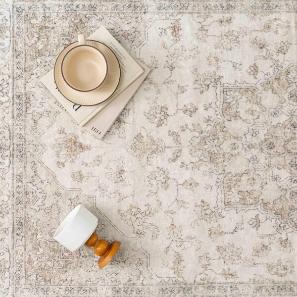 Beige Area Rug 2x3 Washable Vintage Small Carpet for Entryway Kitchen Soft Retro Low Pile Thin Door Mat Non Slip Oriental Medallion Throw Rug for Bathroom Office Bedroom Dining Room 2