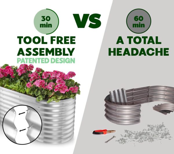 Plant & Plot Galvanized Raised Garden Beds Outdoor // 8×2×2 ft Planter Raised Beds for Gardening, Vegetables, Flowers // Large Metal Garden Box (Silver) // Patented Tool-Free Design 2