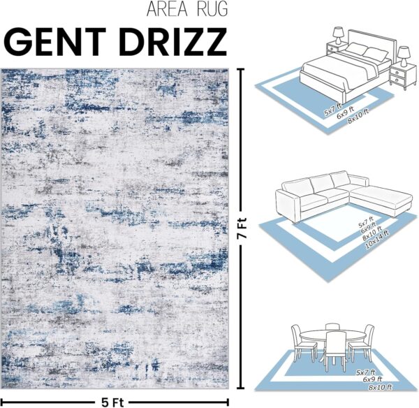 Area Rug Living Room Rugs: 5x7 Large Soft Indoor Carpet Modern Abstract Rug with Non Slip Rubber Backing for Under Dining Table Nursery Home Office Bedroom White Gray Blue 2