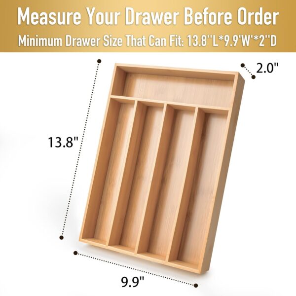 Silverware Organizer Kitchen Drawer Organizer Utensil Organizer Bamboo Silverware Holder Cutlery Organizer in Drawer Flatware Organizer Tray(5 slots, Natural 2