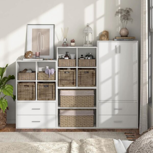 Apexa 4-Cube Storage Organizer Shelves, Stackable Wood Bookcase Fits Cubby Bins for Organization, Dorm Teen Room Decor & Home Office, White 2