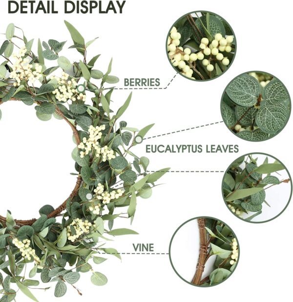 20'' Eucalyptus Wreath for Front Door, Porch, Window - Green Decor for Home, Farmhouse - Spring, Summer, Fall, All Seasons 2