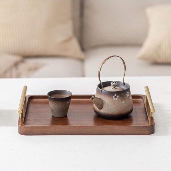 Bamboo Serving Tray with Gold Handles, Food Tray for Breakfast,Coffee Table,Dinner & Bar, Decorative Tray for Kitchen, Bedroom (Small) 2
